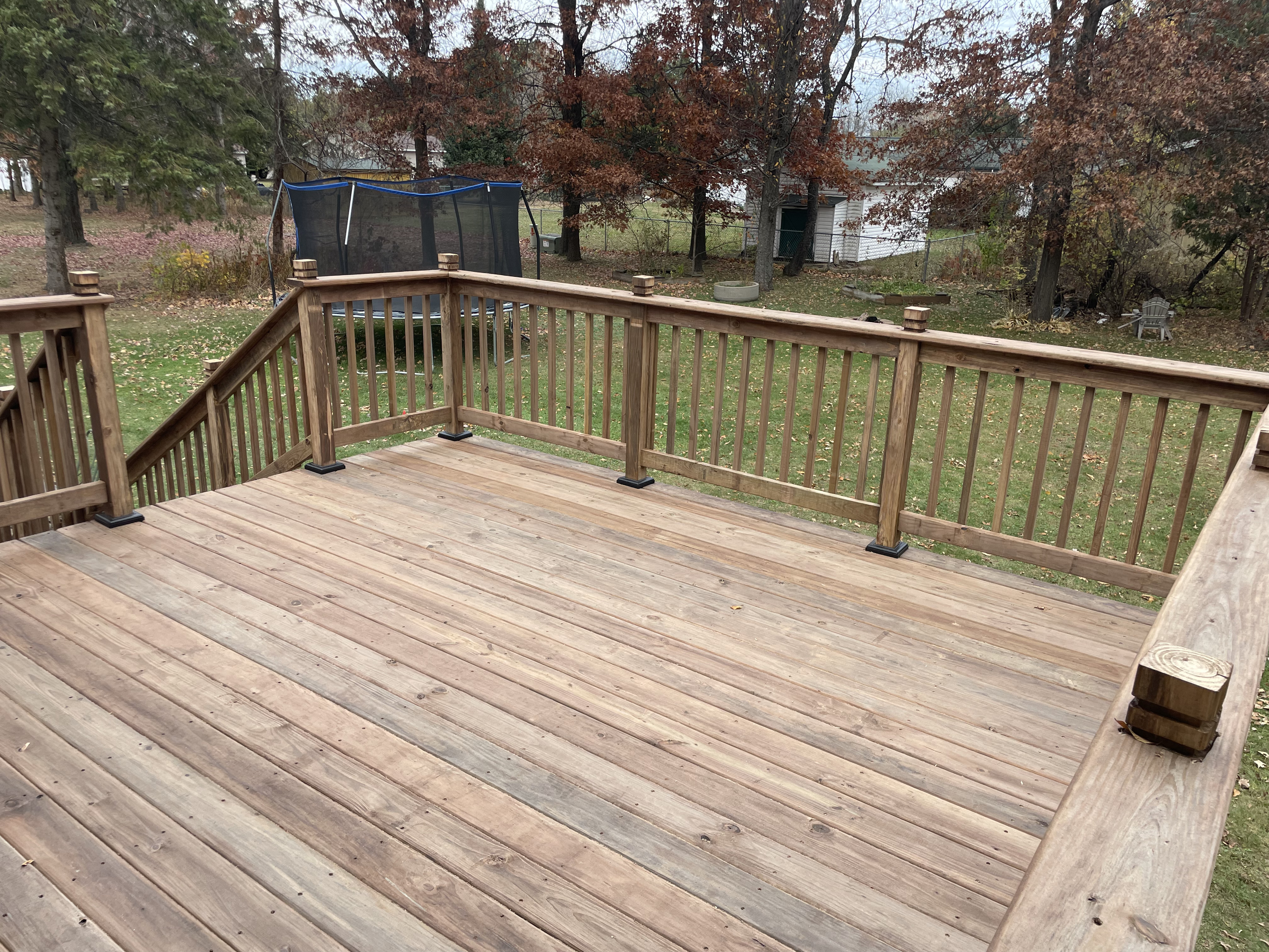 Completed deck exterior view showing full structure and stairs